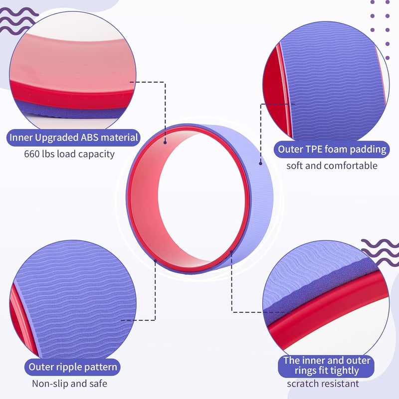 Simgoing 3 Pack ABS Yoga Wheel Set 660 Lbs Foam Roller for Back Pain & Stretching Back Wheel for Massage, Purple and Pink Set - Image 4